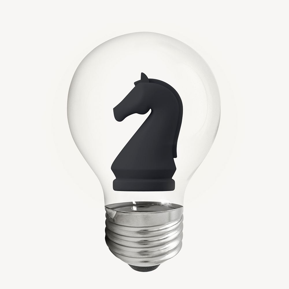 Chess piece, strategy 3D lightbulb collage element psd