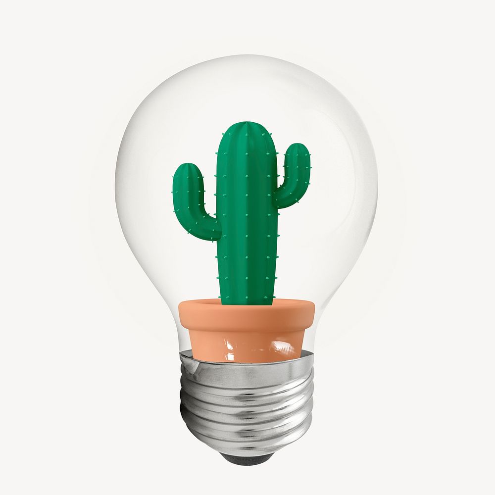 Cactus 3D lightbulb collage element psd