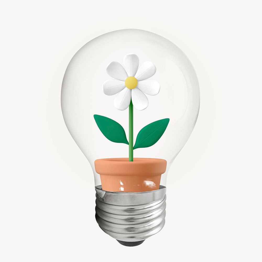 Flower 3D lightbulb collage element psd