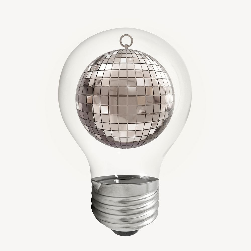 Disco ball 3D lightbulb collage element psd