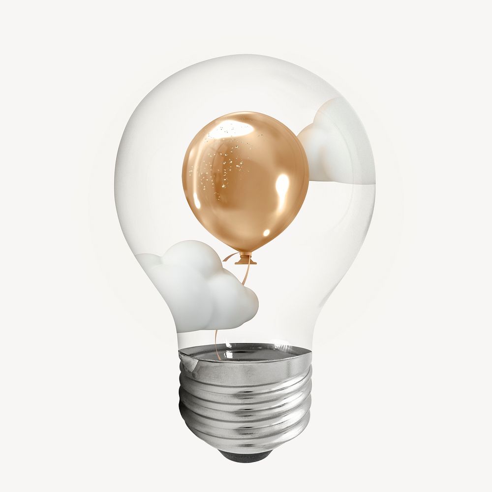 Gold balloon 3D lightbulb collage element psd