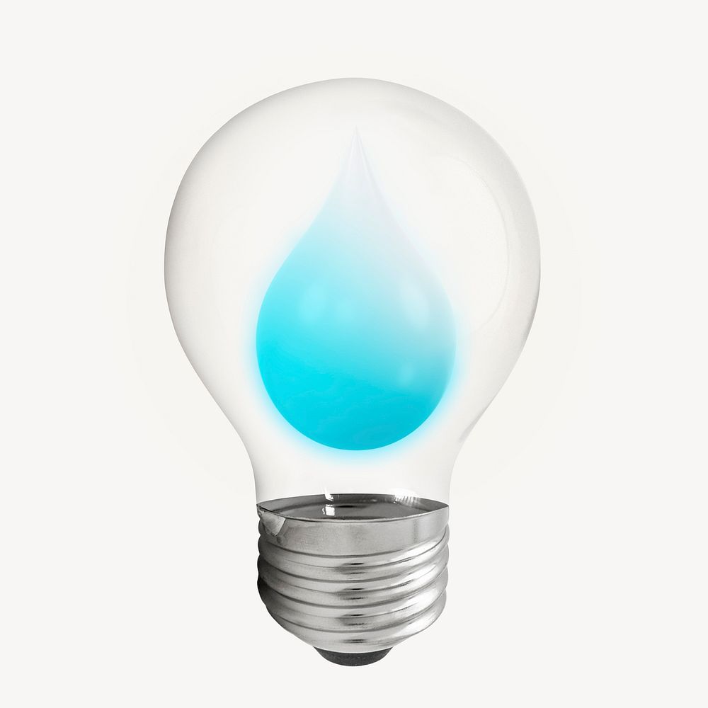 Water drop 3D lightbulb, environment clipart
