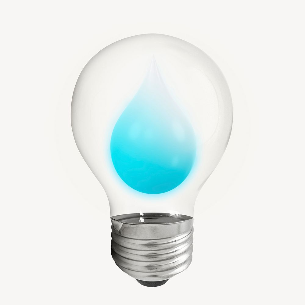 Water drop 3D lightbulb collage element psd