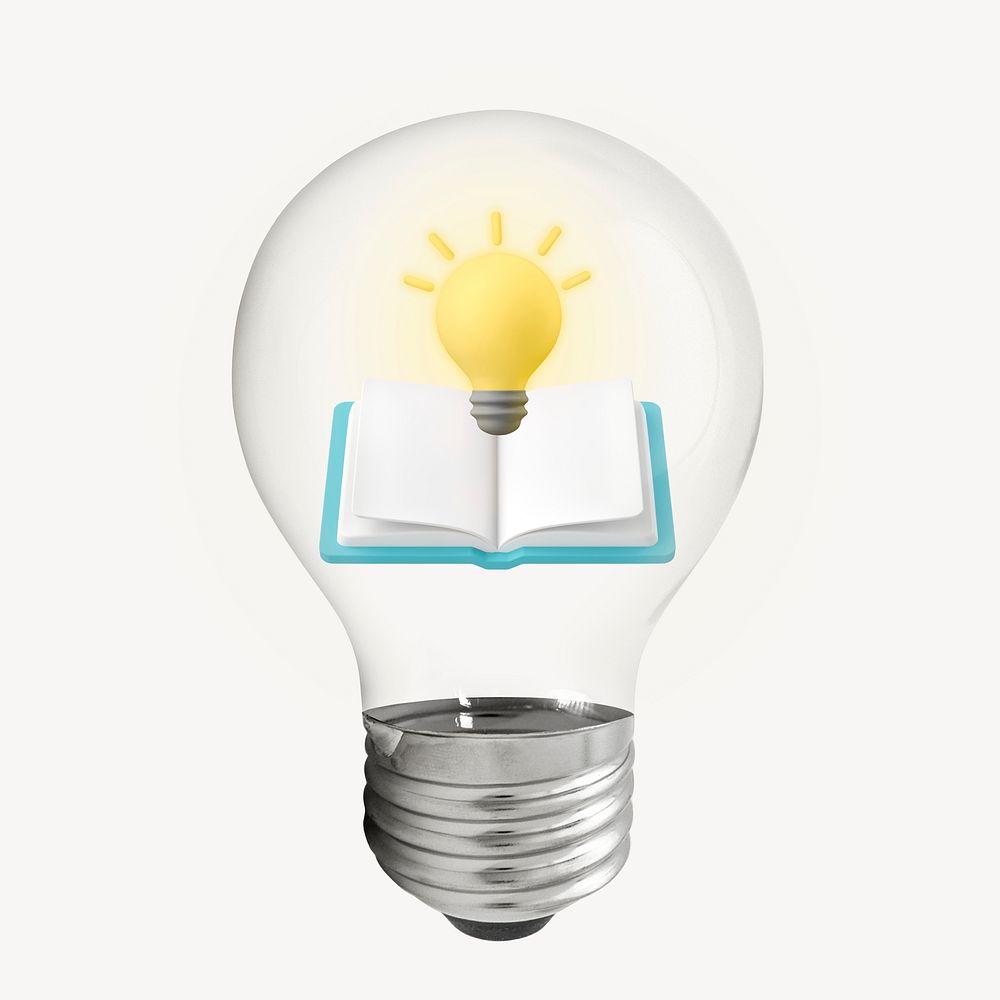 Knowledge 3D lightbulb collage element psd