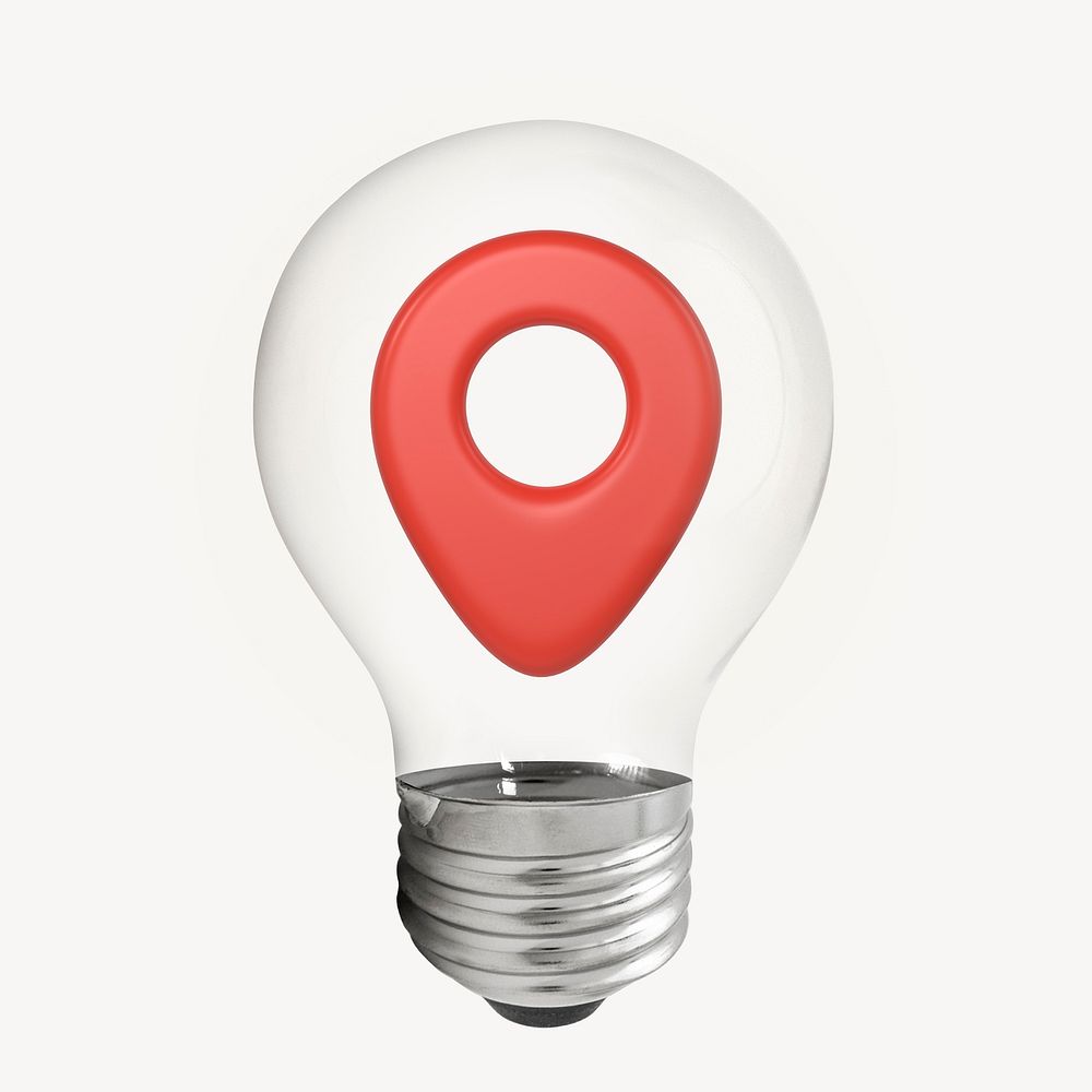 Location pin 3D lightbulb, social media clipart