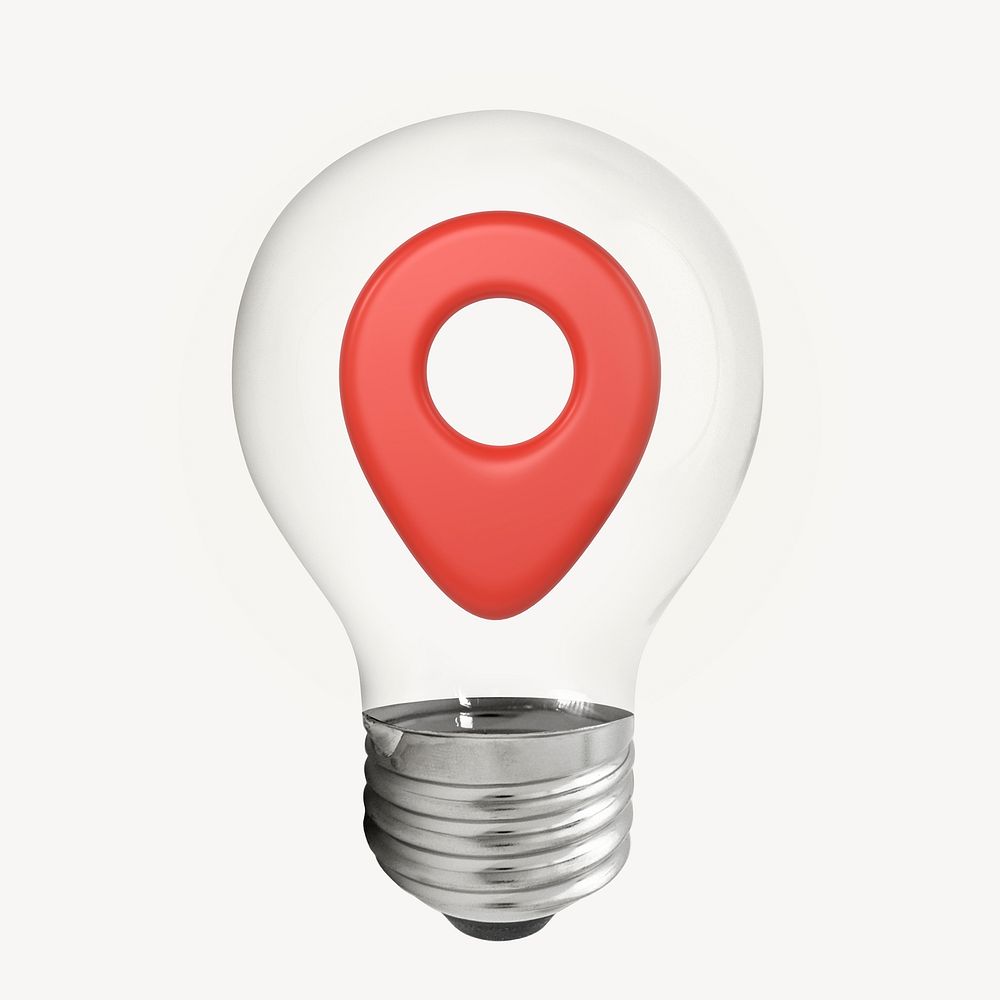 Location pin 3D lightbulb collage element psd