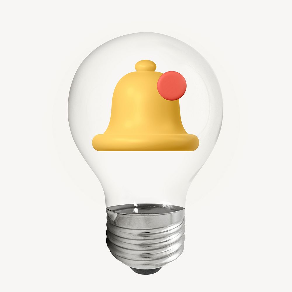 Notification bell 3D lightbulb collage element psd