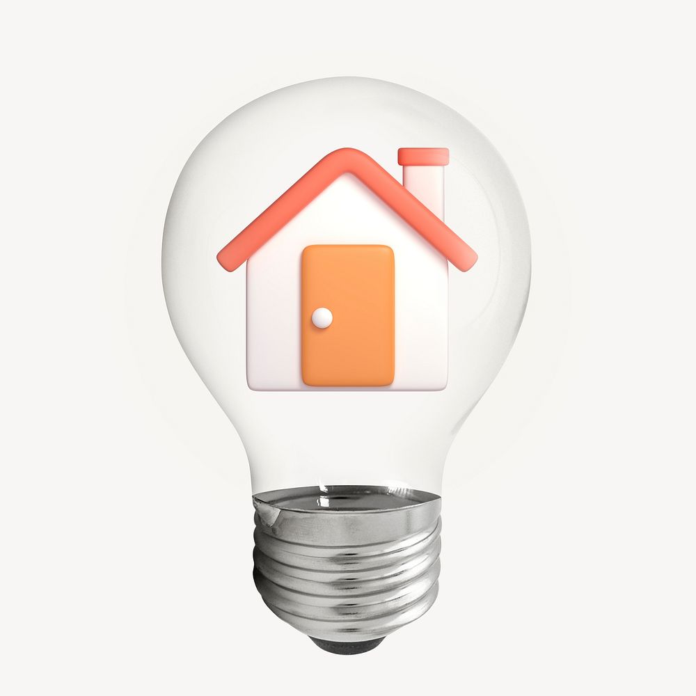 Home, real estate 3D lightbulb collage element psd