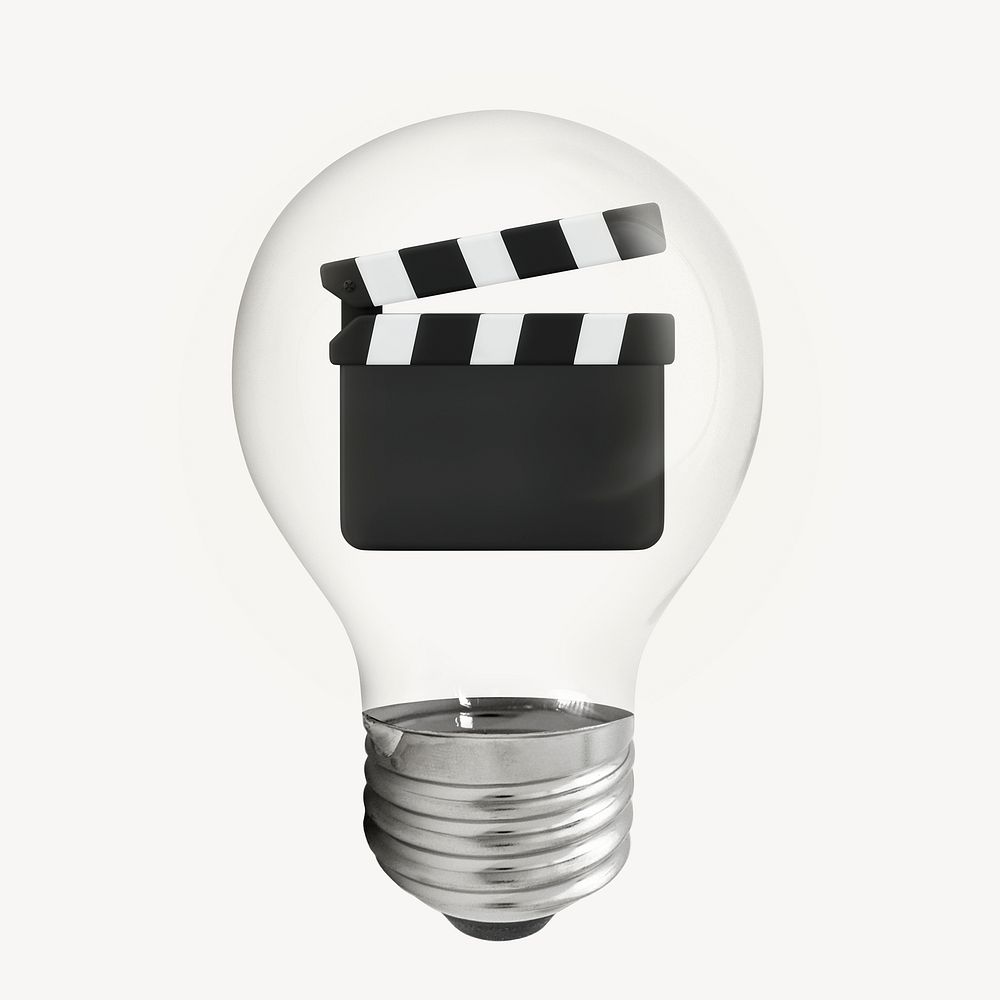 Movies entertainment 3D lightbulb collage element psd