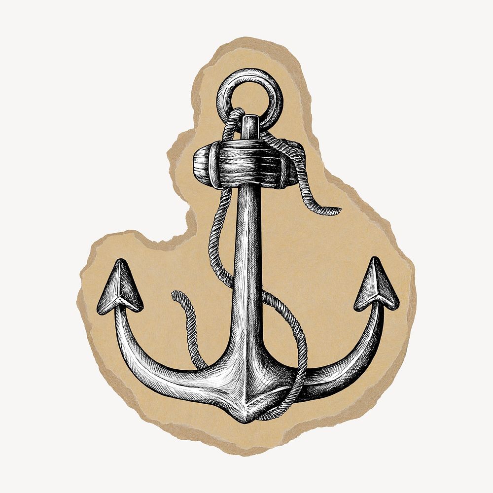 Vintage anchor on brown ripped paper