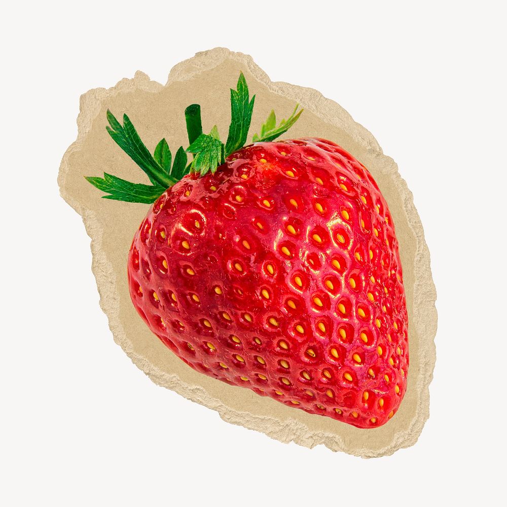 Strawberry on brown ripped paper