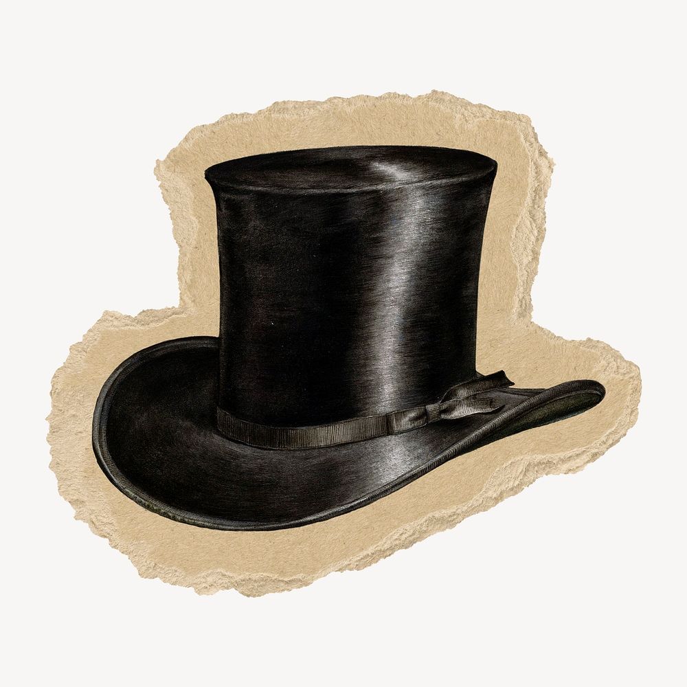 Top hat on brown ripped paper