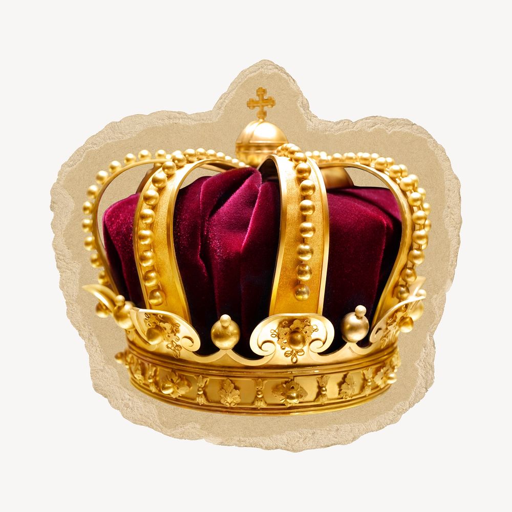 Royal crown collage element, object on ripped paper psd
