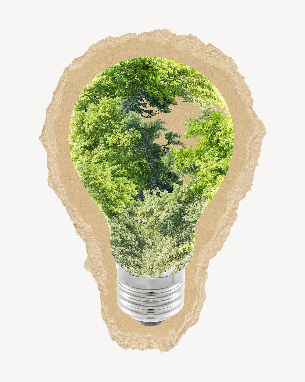 Green energy light bulb on brown ripped paper