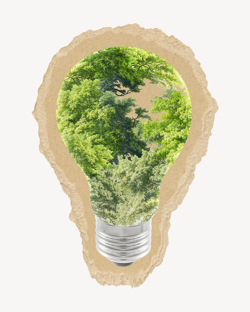 Green energy light bulb collage element, environment ripped paper design psd