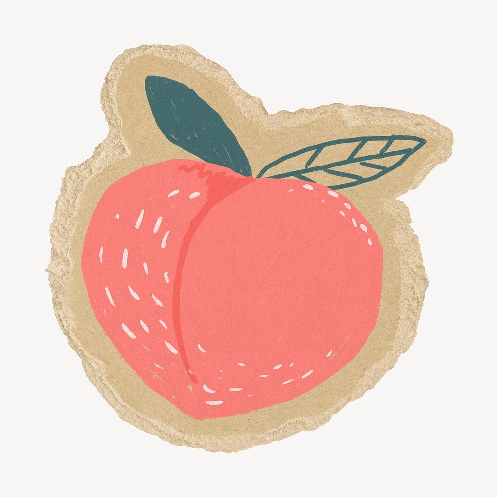 Peach collage element, fruit torn paper design psd