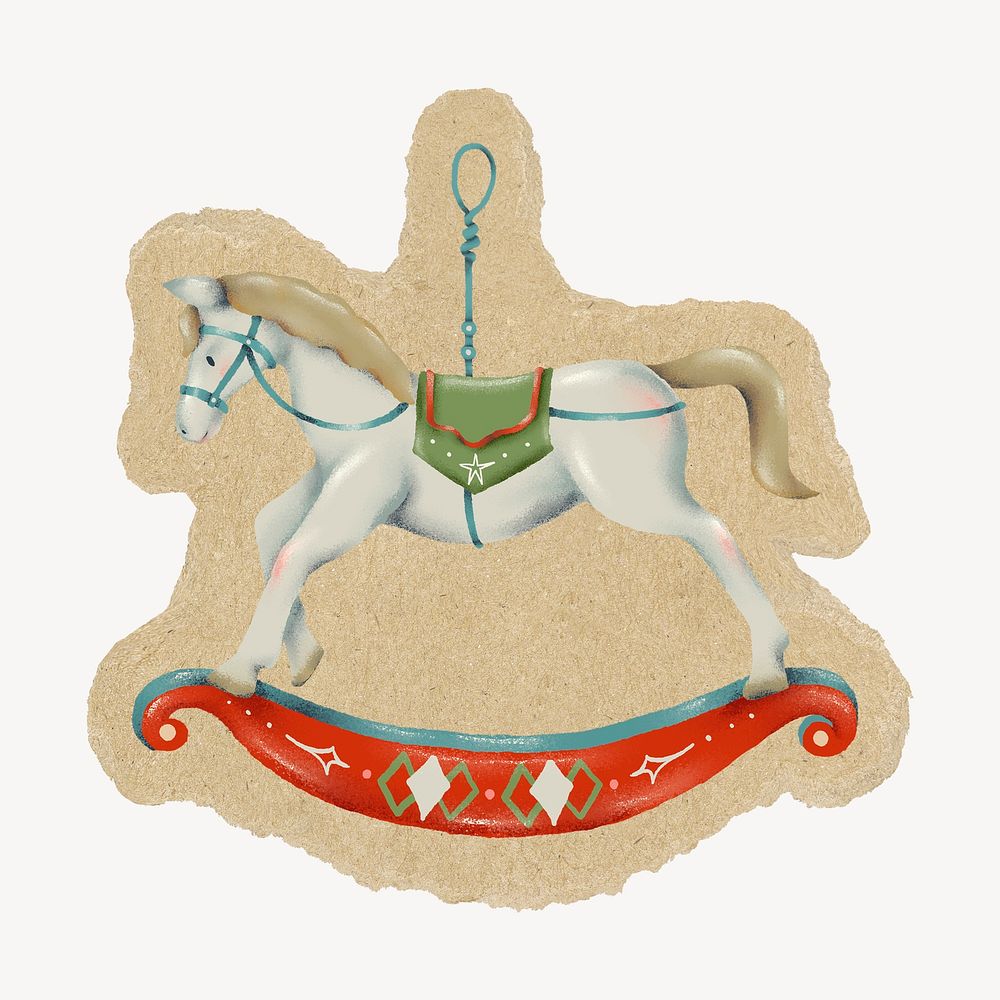 Rocking horse collage element, torn paper design psd