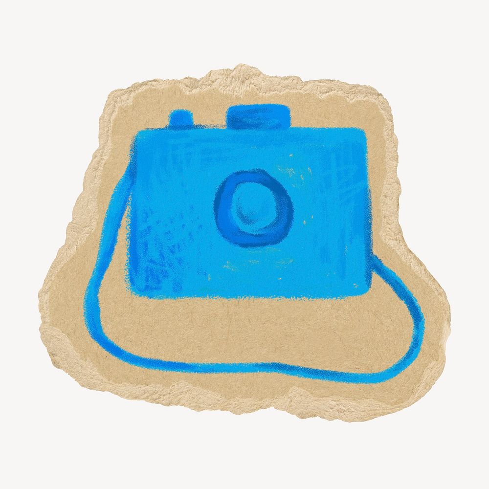 Camera collage element, object on ripped paper psd