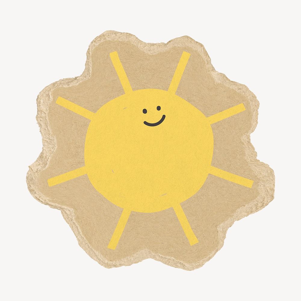Smiling sun collage element, weather ripped paper design psd