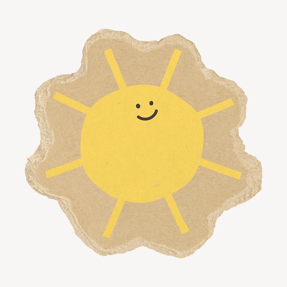 Smiling sun on brown torn paper