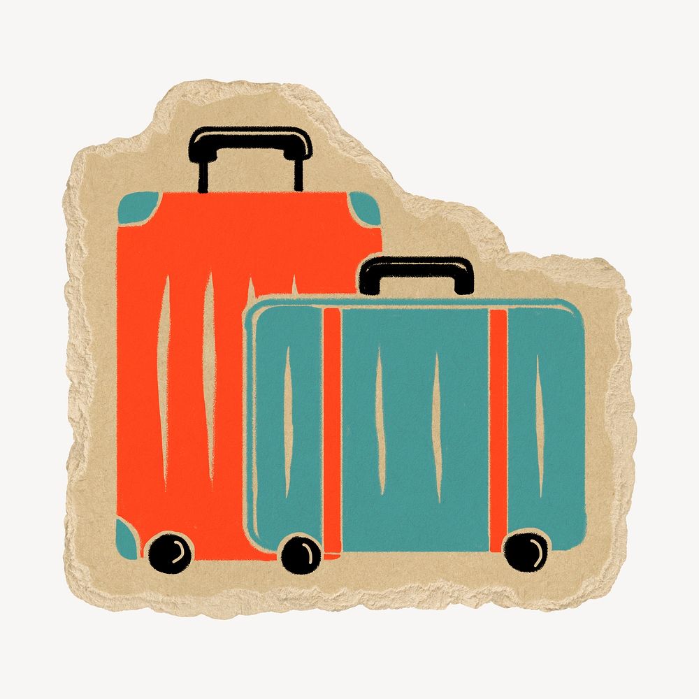 Luggage collage element, ripped paper design psd