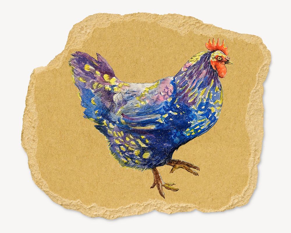 Chicken, ripped paper animal collage element