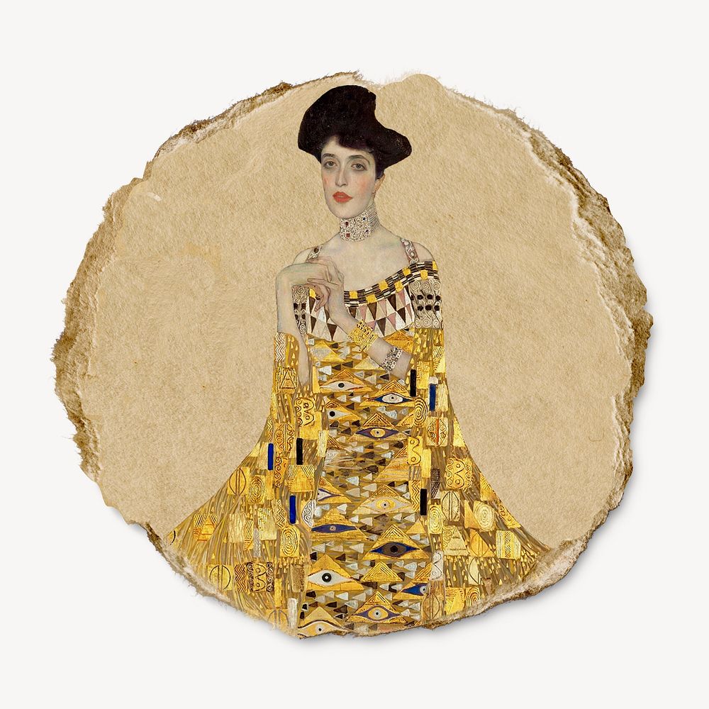 Adele Bloch-Bauer, ripped paper collage element, famous artwork remixed by rawpixel