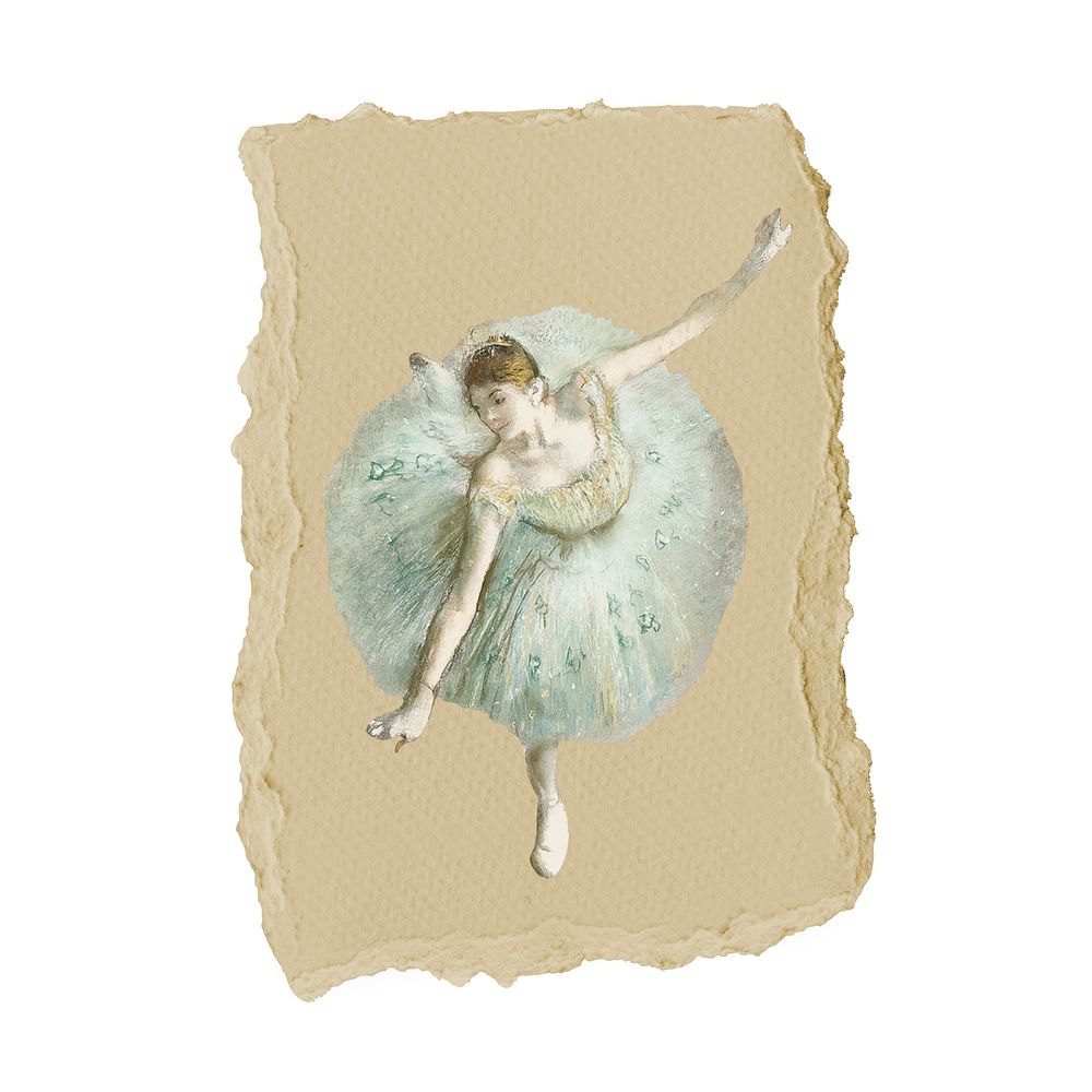 Vintage ballerina, ripped paper collage element, famous artwork remixed by rawpixel