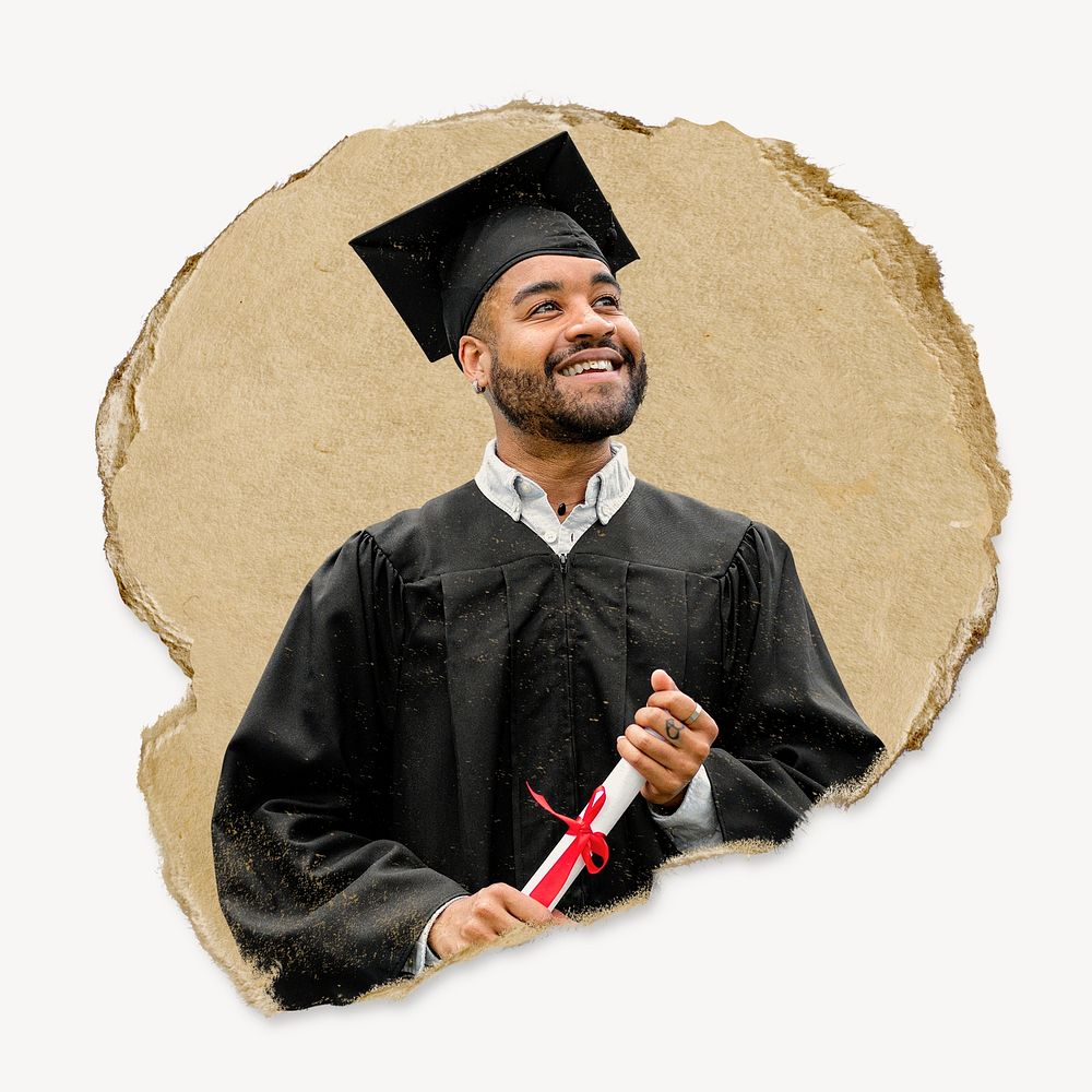 Proud graduate  ripped paper collage element psd