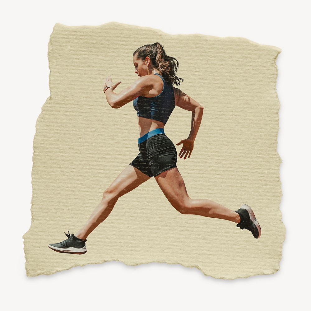 Running woman, ripped paper collage element