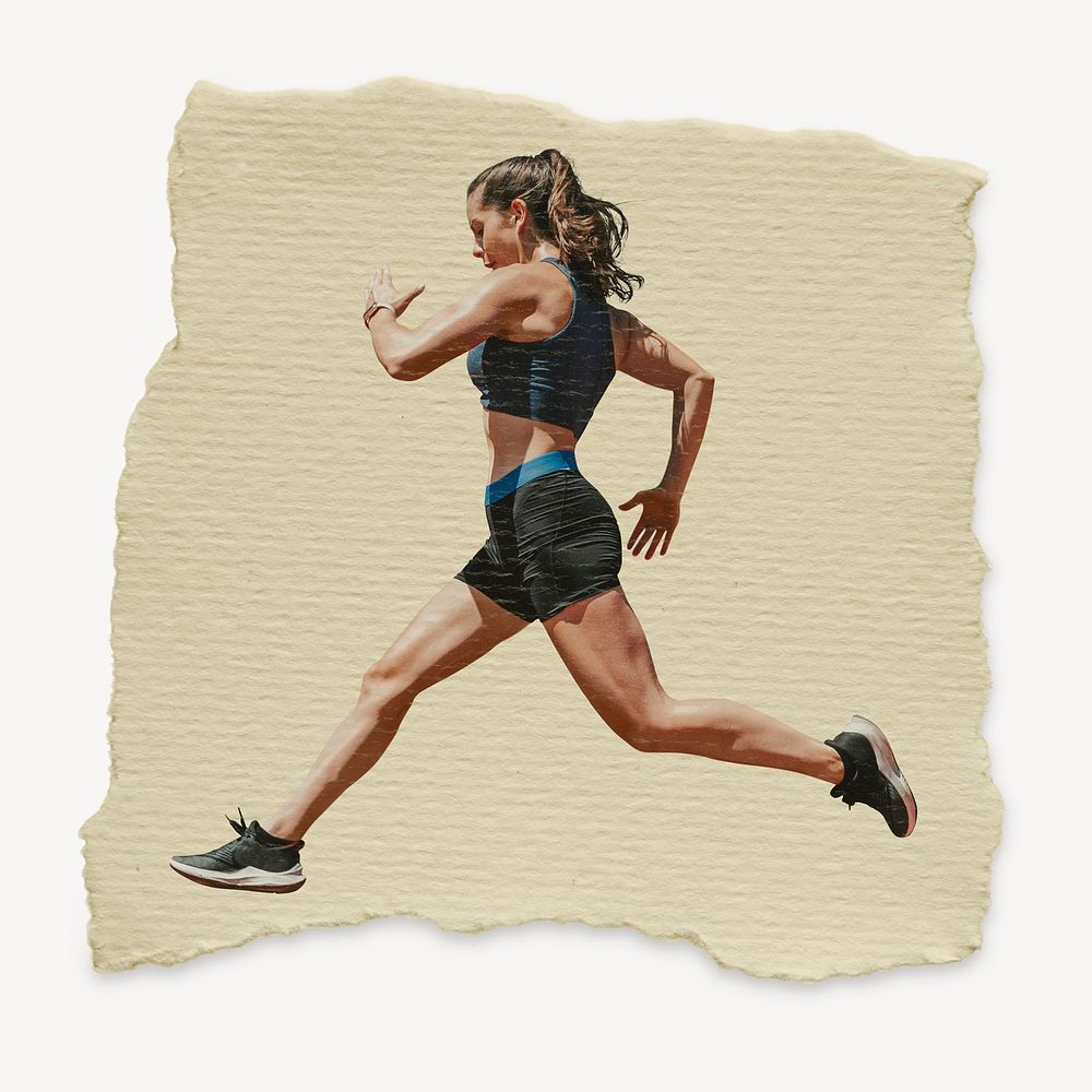 Running woman sticker, ripped paper psd