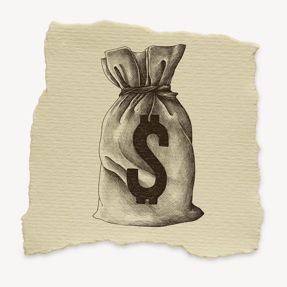 Money bag, ripped paper collage element