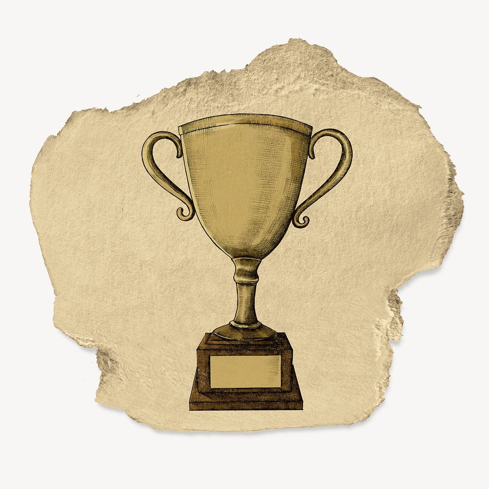 Gold trophy, ripped paper collage element psd