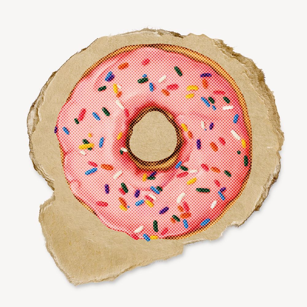 Donut, ripped paper collage element psd