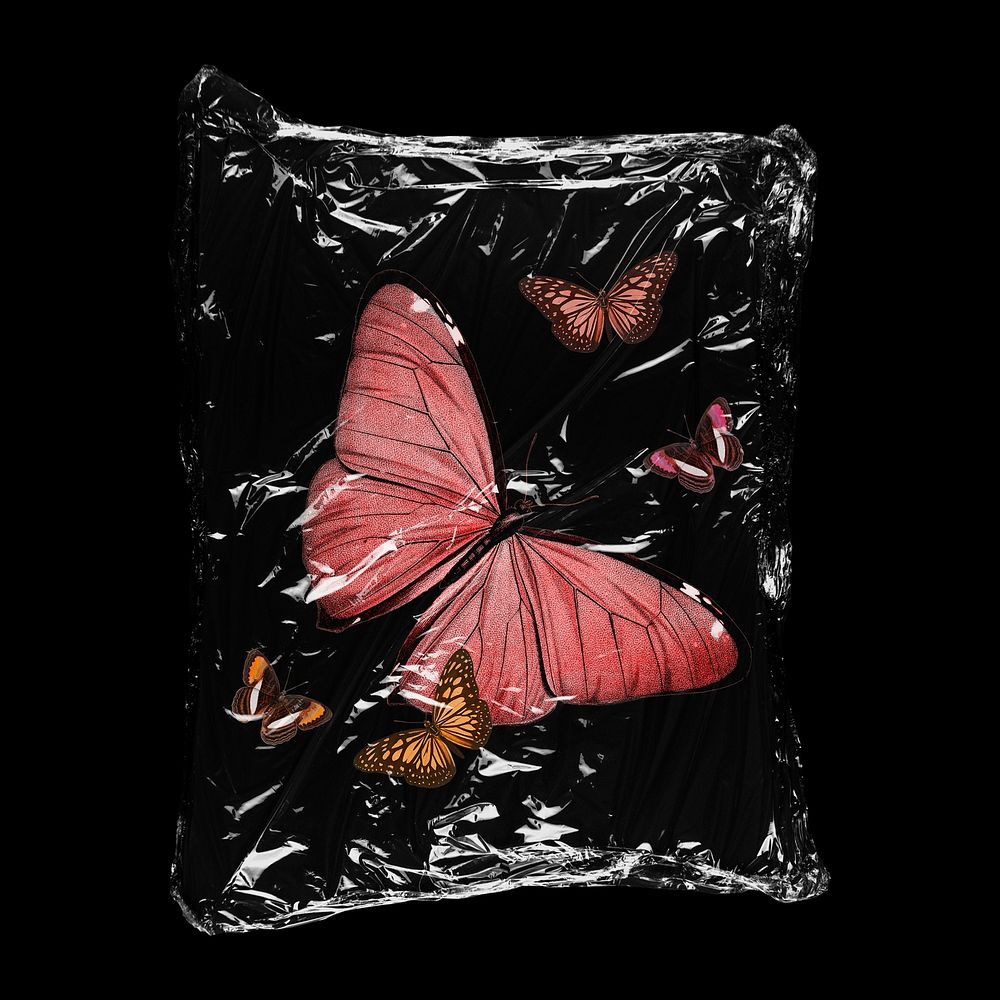 Aesthetic butterflies in plastic bag, spirit animal creative concept art