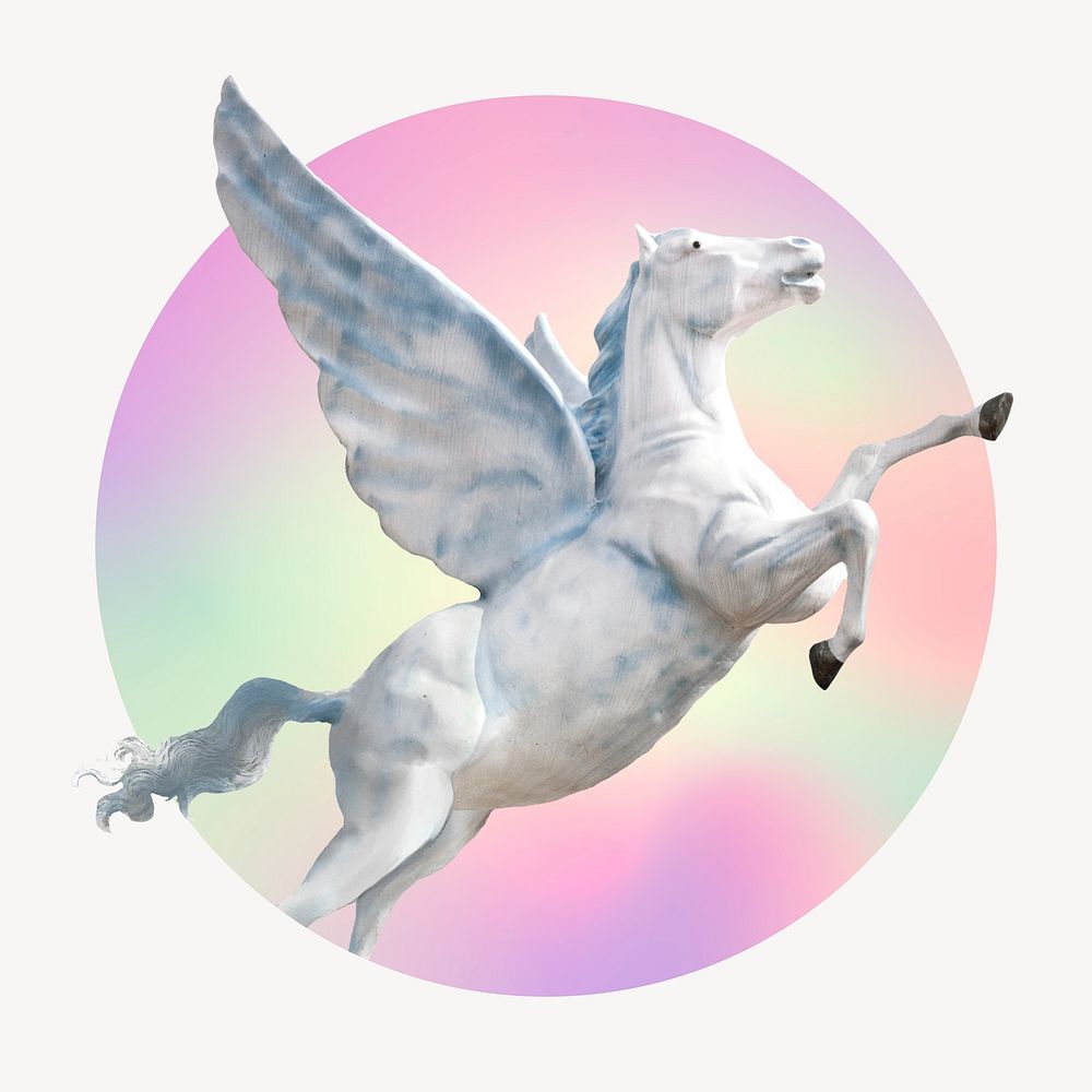 Pegasus on gradient background, round badge clipart