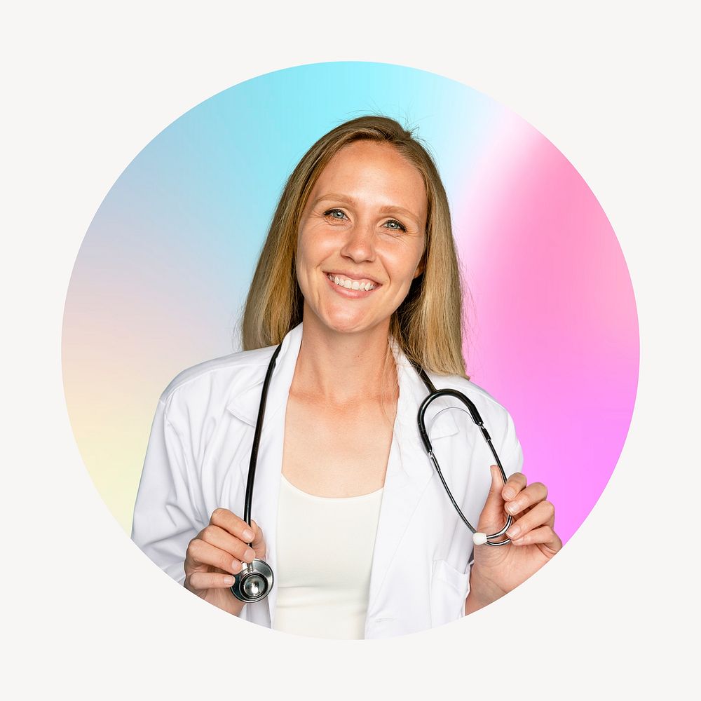 Female doctor with stethoscope, round badge clipart