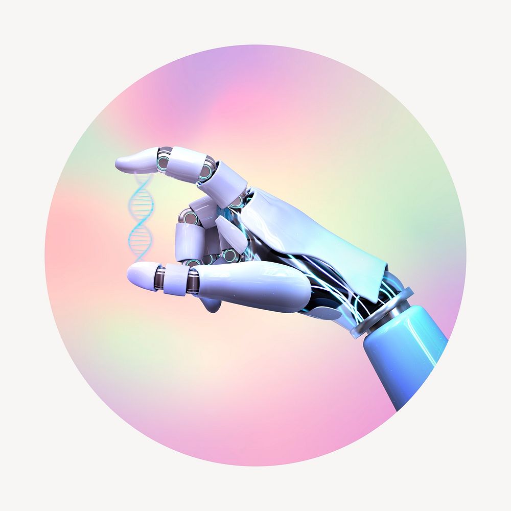 AI robot hand, round badge clipart