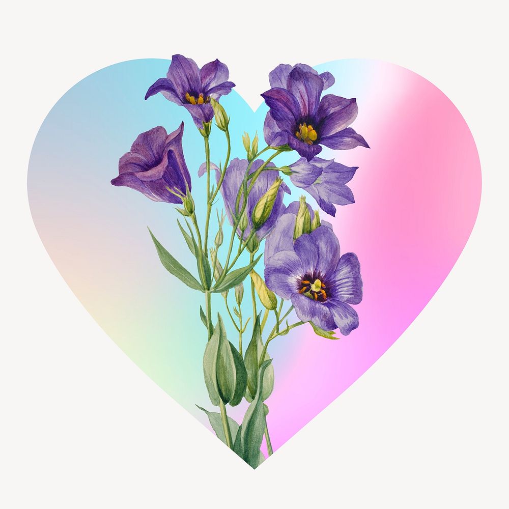Lily flowers on gradient background, heart badge clipart, heart badge design