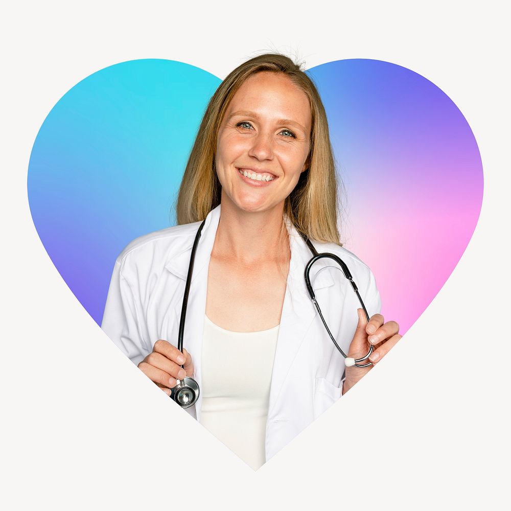 Female doctor with stethoscope, heart badge clipart