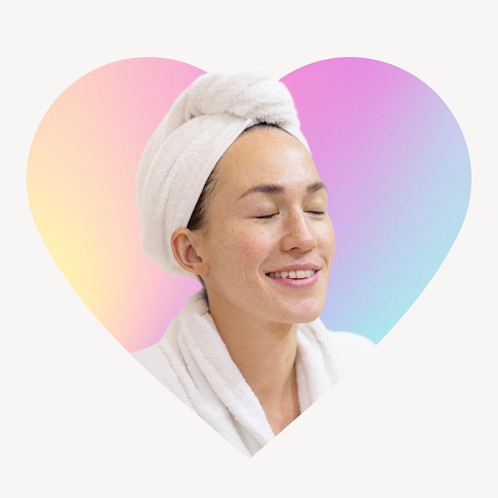 Relaxed woman at spa, heart badge clipart