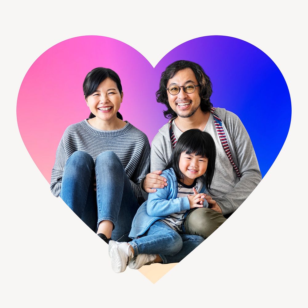 Happy family, heart badge design
