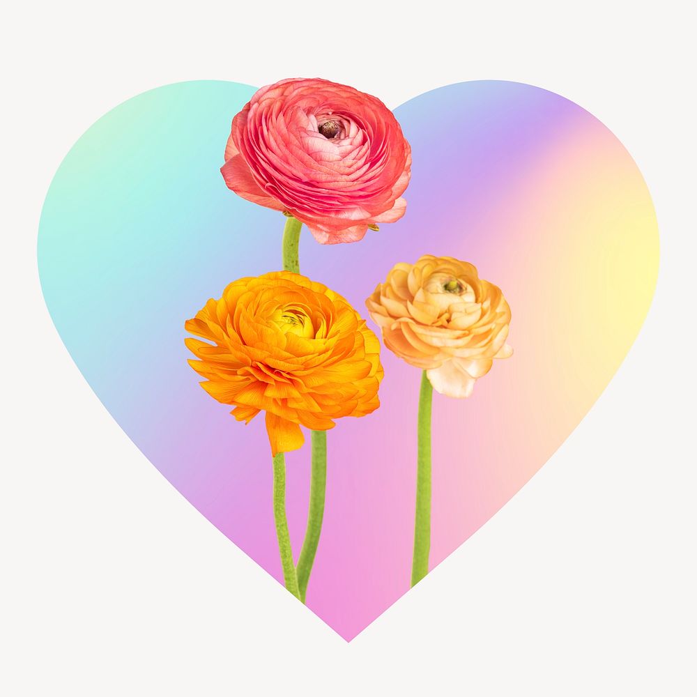 Roses on gradient shape, heart badge clipart