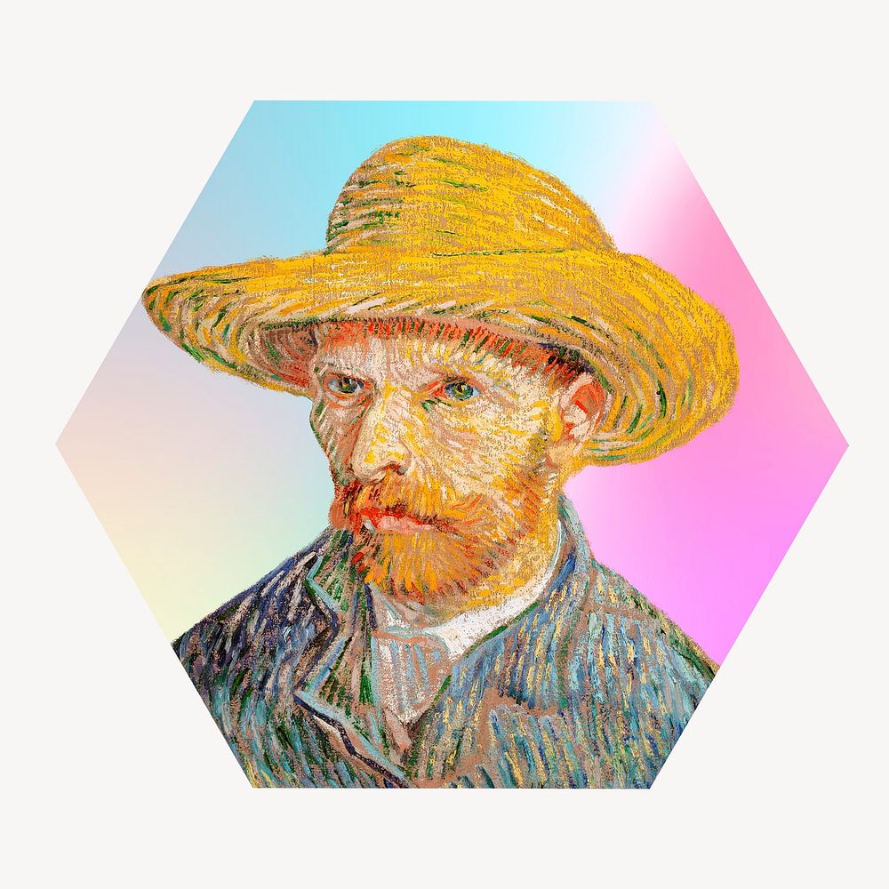 Van Gogh's Self Portrait, famous painting on gradient shape background, remixed by rawpixel