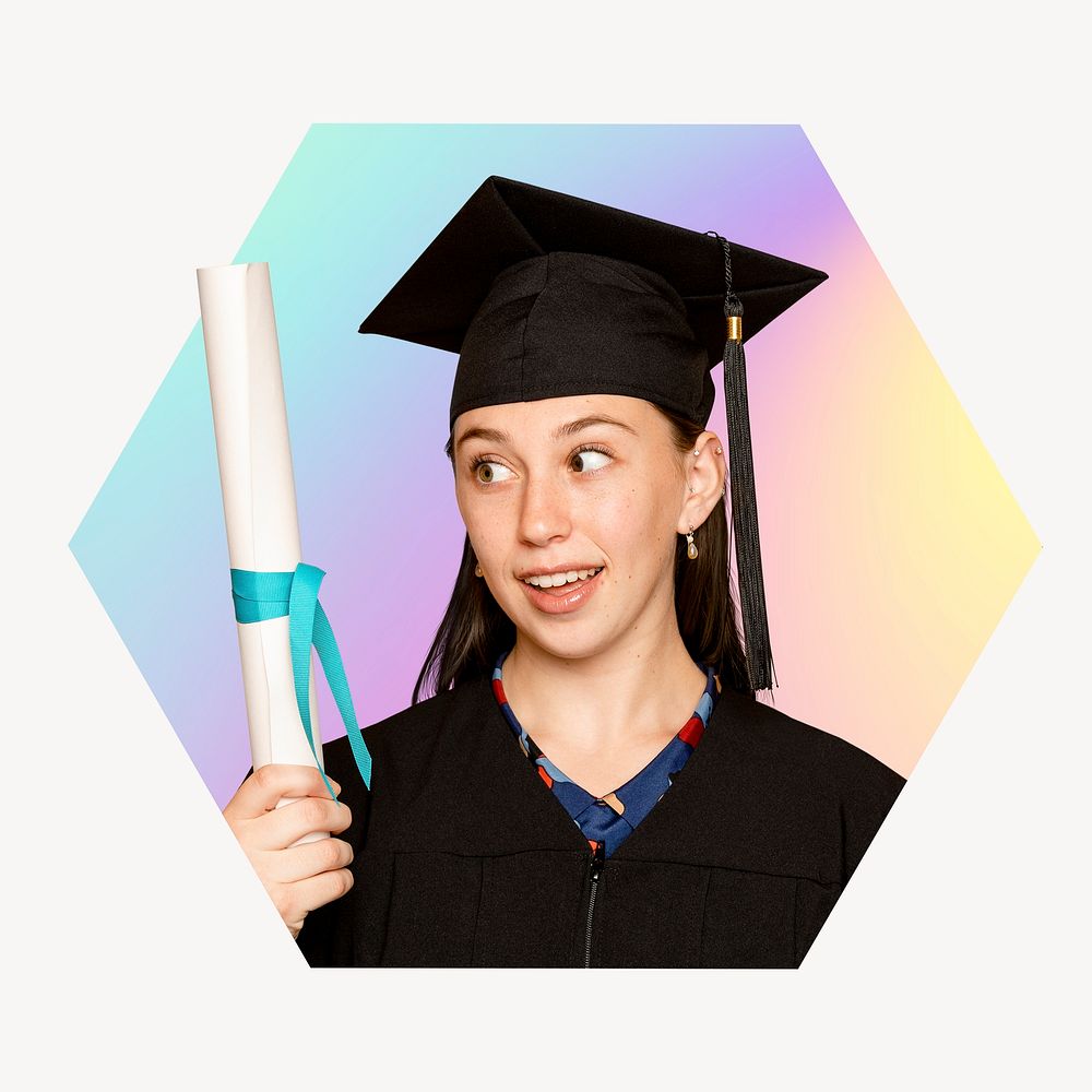 College girl graduation, hexagon badge clipart