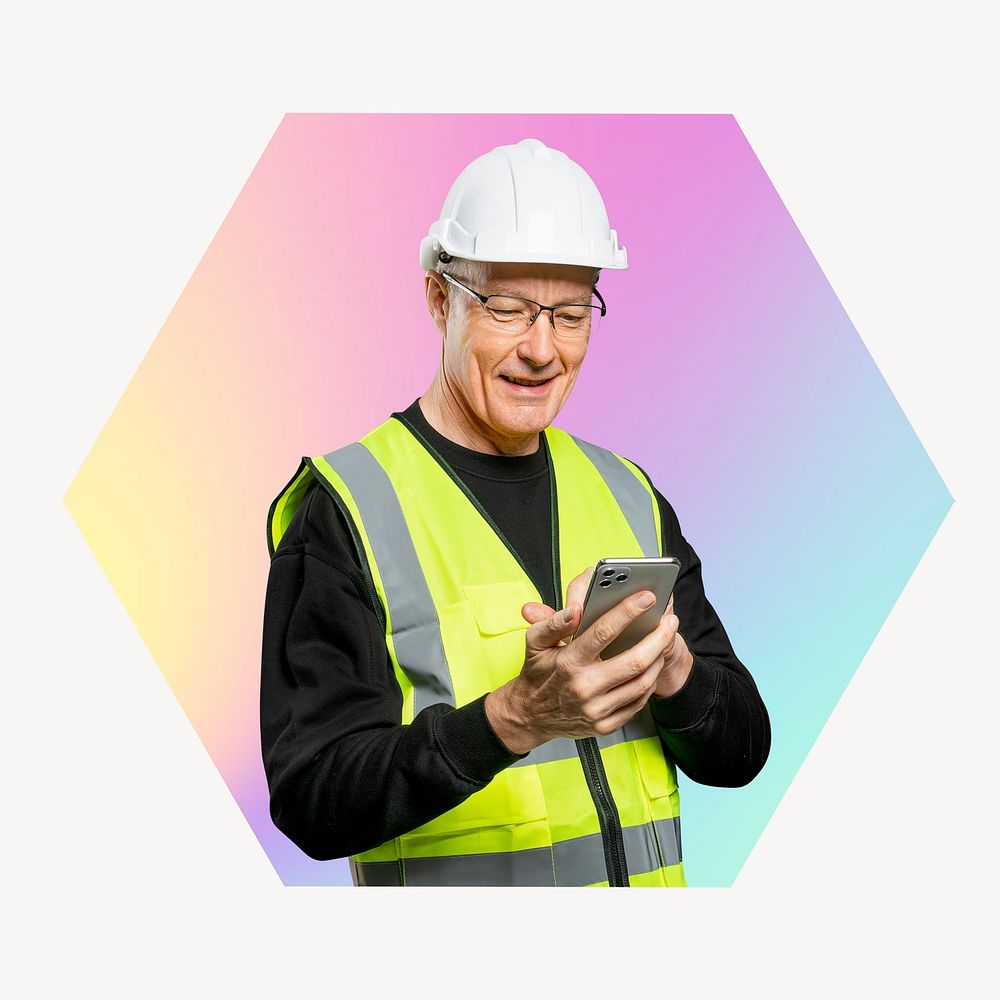 Construction contractor, hexagon badge clipart