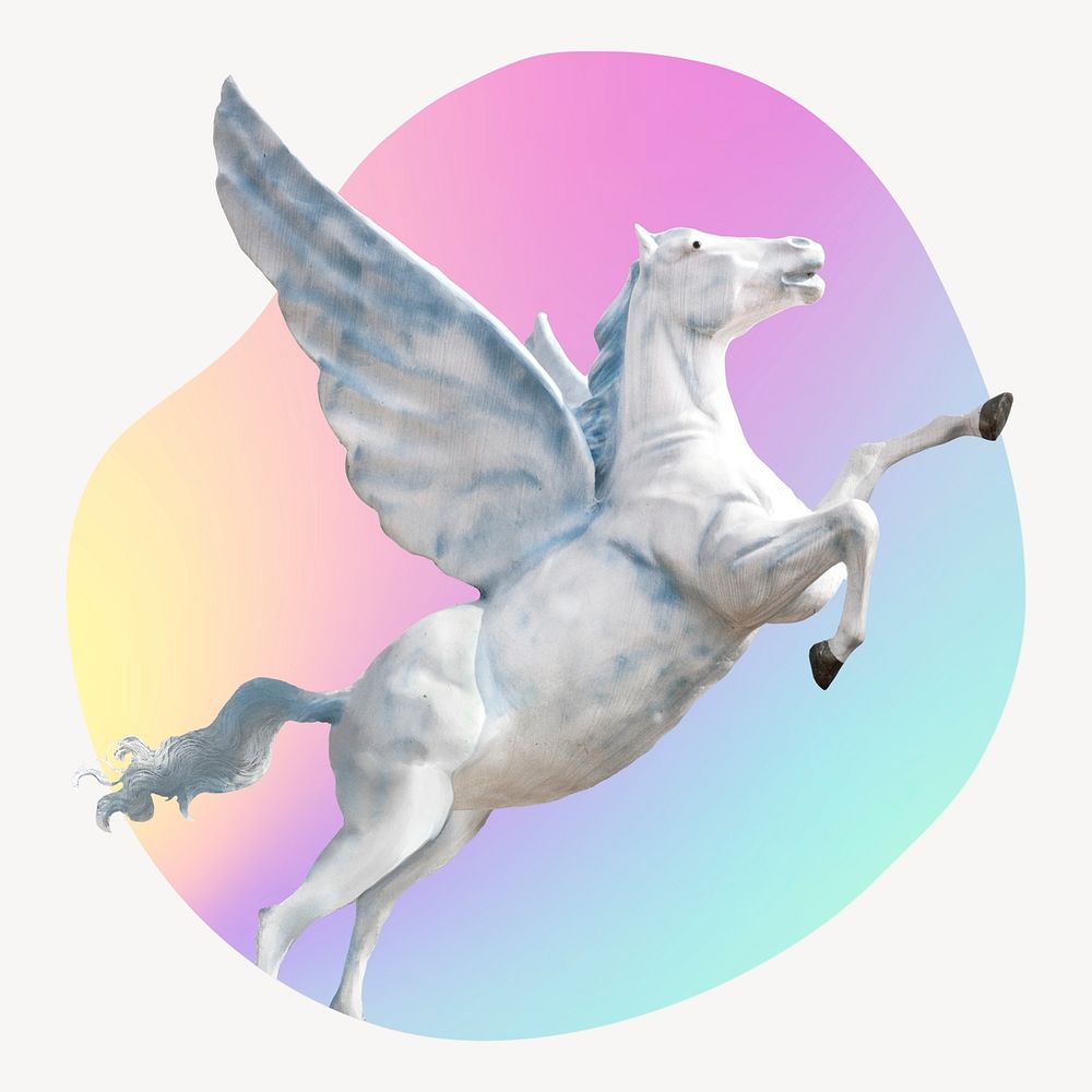 Pegasus on gradient background, abstract shape badge