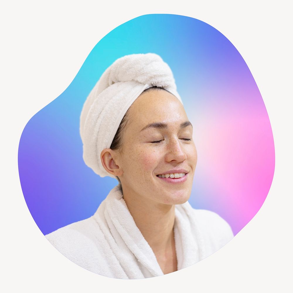 Relaxed woman at spa, abstract shape badge