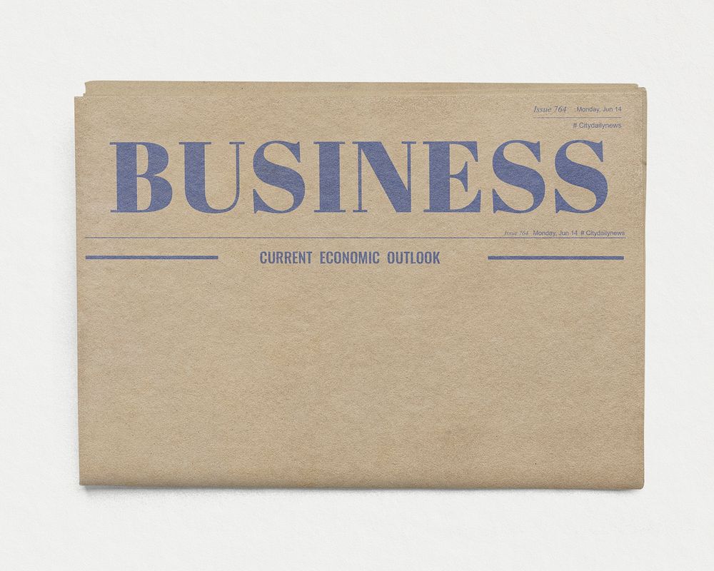 Vintage business newspaper, front page with design space