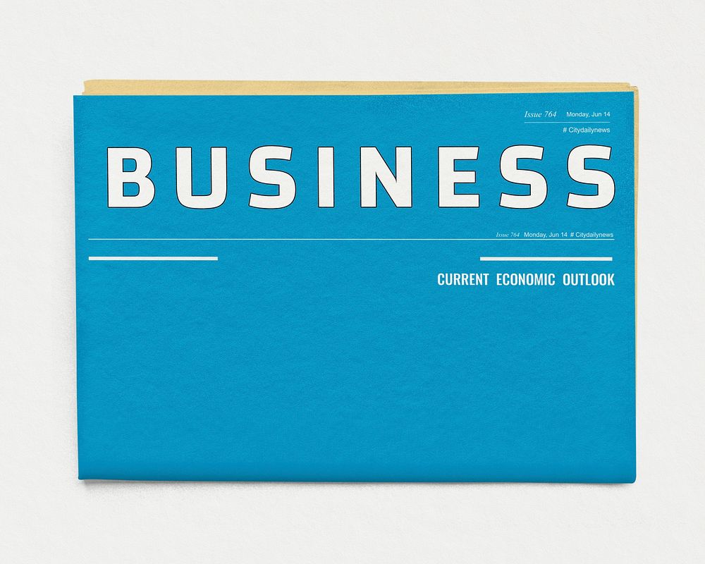 Teal business newspaper, front page with design space